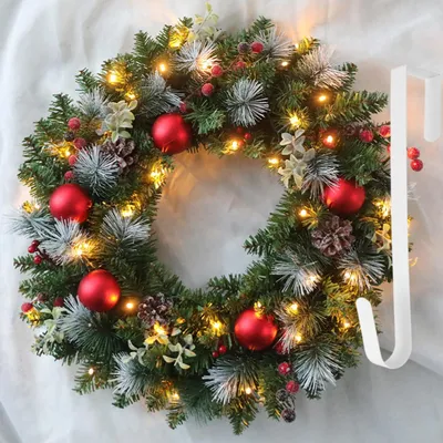 Weihnachtskranz 40 cm, LED, rot, künstlich, mit Aufhänger