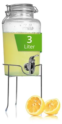 Produktbild von Getränkespender Glas mit Zapfhahn und Ständer 3 Liter Wasserspender Saftspender