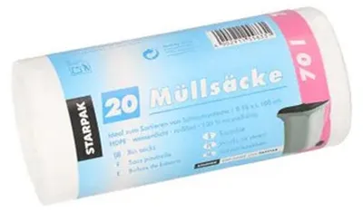 Produktbild von STARPAK Mülleimerbeutel HDPE 70 Liter weiß 20 Beutel auf Rolle