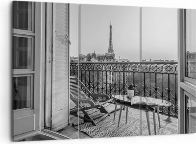 Produktbild von Bild auf Leinwand - Leinwandbild - 3 Teile - Schwarzweiß Paris Balkon - 105x70cm - Wand Bild - Wanddeko - Wandbilder - Leinwanddruck - Bilder - Wanddekoration - Leinwand bilder - CE105x70-4595