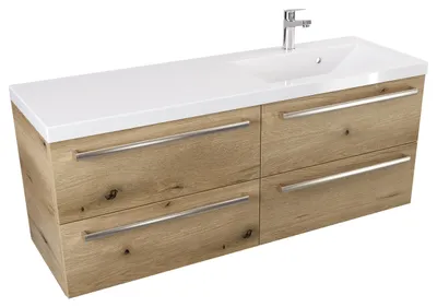 Produktbild von ATHD Wandhängender Waschtischunterschrank 120 cm S Rechts - Evoke Matt Eiche - Griffe aus gebürstetem Edelstahl