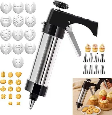 Produktbild von Koekjesvormen aus Edelstahl, Set mit 13 Backblechen und 8 Spritzköpfen für Torte- und Keksformen, Backhilfe für Torte- und Keksformen