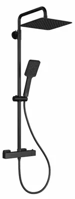 Produktbild von Duschsystem Thermostat mit 38°C Sicherheitstaste, Quadratisch Schwarz, Edelstahl-Regendusche, Höhenverstellbar