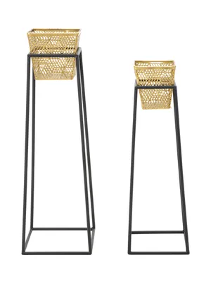 Produktbild von Mauro Ferretti Pflanzständer-Set Older Square Gold Schwarz 23x70 20x60 cm