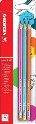 Image de Crayon avec gomme - STABILO pencil 160 en 2x pétrole, jaune, orange, bleu, rose - dureté HB - pack de 6