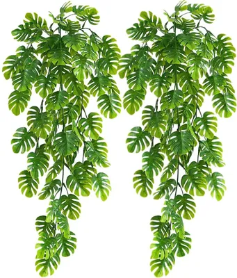 Produktbild von Künstliche Hängepflanzen, 2 Stück, Monstera-Blätter, künstlicher Efeu, künstliches Grün, tropische Palmenblätter, Wanddekoration, UV-beständig, für Zuhause, Dekoration für eine Hawaii-Party