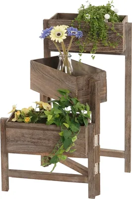 Produktbild von Pflanzregal H275, Standregal Blumenständer Pflanzkasten, 65x108x15cm, Holz Shabby-Look Vintage  braun