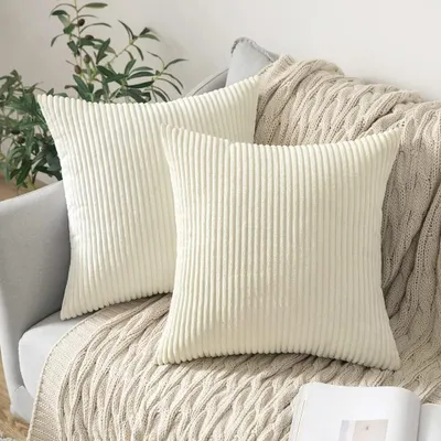 Produktbild von MIULEE 2er Set Kissenbezüge Kord Kissenhülle Dekorative Kissenbezug Sofakissen Couchkissen Dekokissen Zierkissenbezug Deko Kissenhülle mit Verstecktem Reißverschluss 40x40 cm Beige