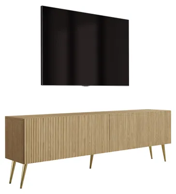 Obrázok produktu pre TV skrinka, masívna doska z dubu s olejovou povrchovou úpravou, zlaté šikmé nožičky, rozmer 170 x 32 x 52 cm