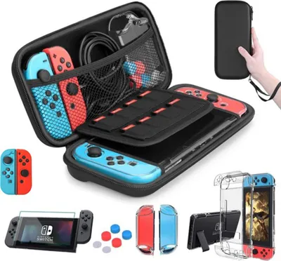 Produktbild von Für Nintendo Switch Tasche(10 Stück),Tragetasche für Nintendo Switch + Schutzhülle + Schutzfolie + Daumengriffe + Griff Hülle + Armband,Switch zubehör