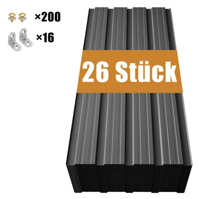 Produktbild von GIHAUVIA 26xTrapezblech 108x42.6 cm Dachblech 11m² inkl Schrauben Wandblech verzinkt Profilblech wetterfest für Carport Gartenhaus Grau