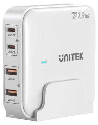 Produktbild von GaN-Netzladegerät - Unitek P1228AWH01-EU | 70W 2x USB-C 2x USB-A