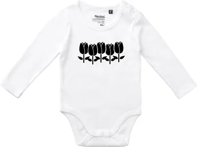 Produktbild von Huuraa Baby Body Tulpen Blüte 68 White  Baumwolle Fairtrade Langarmbody Geschenkidee