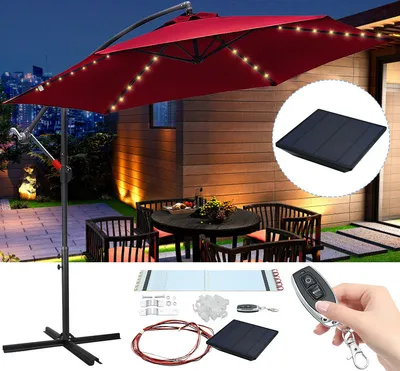 Immagine prodotto di karpal 3m-3.5m ombrellone con LED solare inclinabile ombrellone a sbalzo ombrellone da balcone ombrellone da mercato UV40+ ombrellone da giardino, rosso, 3.5m