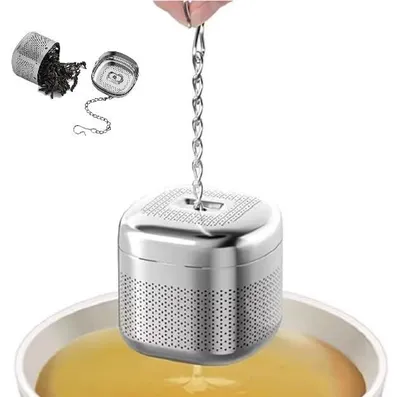 Tee-Ei aus Edelstahl 304, extra feinmaschig, mit Deckel und Kette