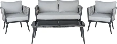 Produktbild von BELIANI Gartenmöbel Set Grau Schwarz Rattan Aluminium Textil inkl. Kissen 4-Sitzer Terrasse Outdoor Modern
