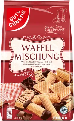 Produktbild von Gut & Günstig Waffelmischung Gebäck 3er Pack (3x400g Packung)  + usy Block