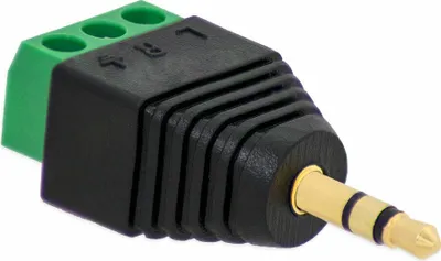 Produktbild von 1x Klinken Stecker 3,5 mm Adapter > Terminal Block 3-Pin Schraub Klemmen Vergoldet