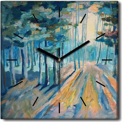Produktbild von Coloray Uhr auf Leinwand 30x30 cm Wand Uhr Dekoration Wohnzimmer Segeltuch schwarze Hände -Winterwaldsonne