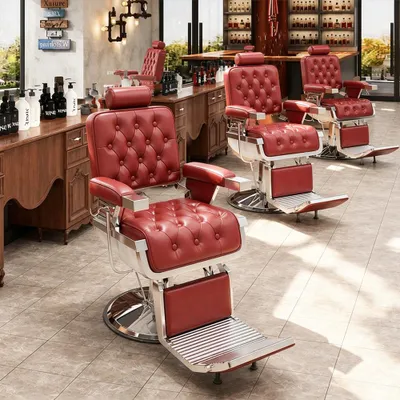 Produktbild von Vintage Drehstuhl Stuhl Rückenlehne Design Coiffeurstuhl E Rot【YS654】