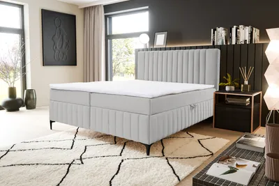 Image de VENASI QUANT Lit boxspring 160x200 avec 2 tiroirs de lit et matelas TOPPER H2/H3 BEIGE Bluvel 22