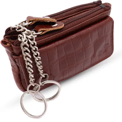 Obrázok produktu pre Safekeepers puzdro na kľúče - puzdro na kľúče na zips - puzdro na kľúče dámske - priečinok na kľúče - peňaženka na kľúče - taška na kľúče pánska - Kroko Brown