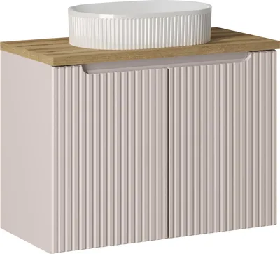 Produktbild von Badezimmerschrank 80 Cm Mit Arbeitsplatte Und Geriffeltem Aufsatzwaschtisch