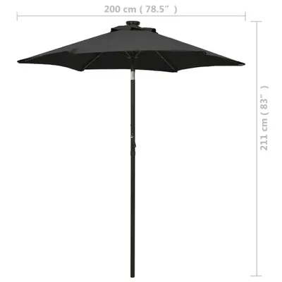 Image de vidaXL Parasol avec éclairage LED noir 200x211 cm Alu