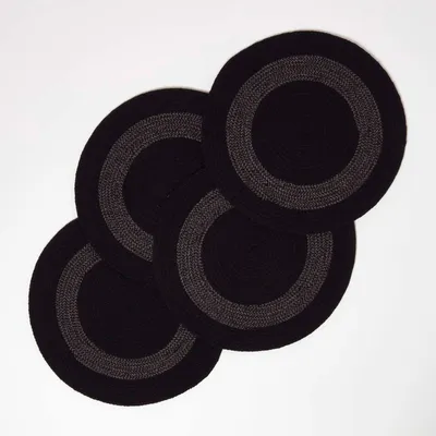 Produktbild von HOMESCAPES Tischset Baumwolle 40 cm im 4er-Set - 4x Platzset geflochten, schwarz-grau