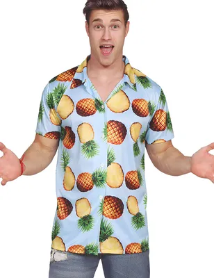 Produktbild von Hawaii Hemd Herren Ananas Motiv hellblau - M (48-50)