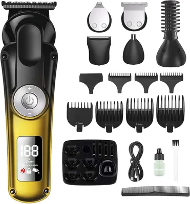 Produktbild von Haarschneidemaschine, 6-in-1 Barttrimmer mit LED-Anzeige, IPX6 Wasserdicht Körperhaartrimmer Gesichtshaartrimmer, Wiederaufladbarer Präzisionstrimmer