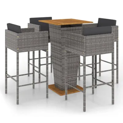 Produktbild von 5-tlg. Gartenbar-Set mit Kissen Poly Rattan Grau