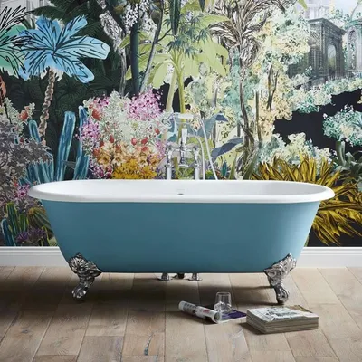 Immagine prodotto di Casa Padrino vasca in ghisa turchese/bianco 178 cm - Vasca da bagno curvilinea freestanding - Arredo bagno barocco e liberty