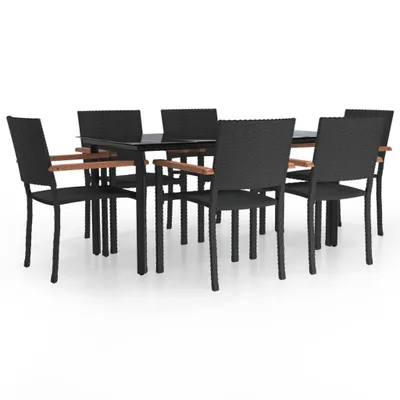 Produktbild von 7-tlg. Garten-Essgruppe Schwarz Poly Rattan