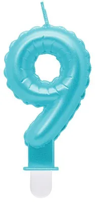 Produktbild von Kerze Zahl 9 hellblau "Folienballon"