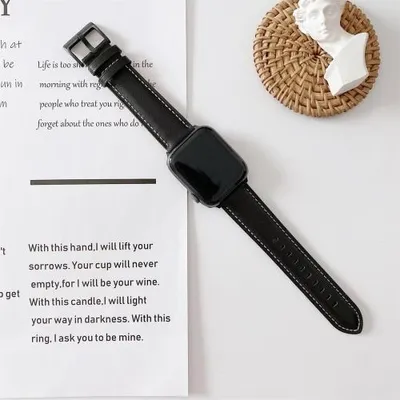 Produktbild von By Qubix Premium Leather Armband - Schwarz - Geeignet für Apple Watch 38 mm / 40 mm / 41 mm / 42 mm