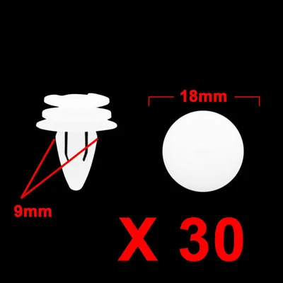 Image de 30pcs 9mm Rivets en Plastique Blanc Bouclier Porte Clips Fixation d'aile pour BMW