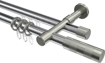 Produktbild von Interdeco Rundrohr-Innenlaufstange / Gardinenstange (Kombination) Chrom / Edelstahl-Optik, Typ Prestige Mavell (Zylinder), 20 mm Ø 2-läufig, 480 cm