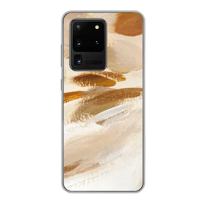 Produktbild von MuchoWow® Handyhülle Schutzhülle Hülle für Samsung Galaxy S20 Ultra Farbe - Beige - Weiß Silikon Softcase Handy Hülle - Karteninhaber
