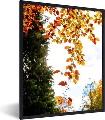 Produktbild von MuchoWow® Gerahmtes Poster Herbst - Laub - Natur 60x80 cm - Poster mit Schwarzem Bilderrahmen Wandposter Rahmen Foto Bilder - Premium - Wanddeko Wohnzimmer