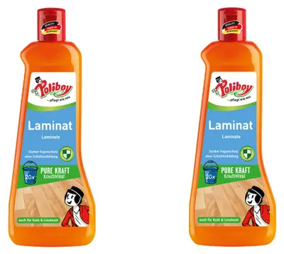 Produktbild von Poliboy Laminat Pflege Konzentrat 2er Set - 1L, Inhalt jeweils 500ml - reinigt kraftvoll und streifenfrei, mit Nässeschutzformel