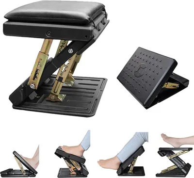Imagen del producto de Reposapiés ajustable para escritorio, diseño ergonómico con función de masaje, 4 niveles de altura, ideal para oficina y automóvil