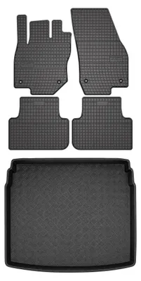Image de Tapis en caoutchouc + bac de coffre pour Volkswagen Tiguan Allspace 2017- (plancher réglable, plancher bas) – 5 pièces, noirs, sur mesure