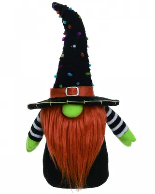 Produktbild von Halloween Gnom aus Plüsch mit Hexenhut 31 cm als kinderfreundliche Deko