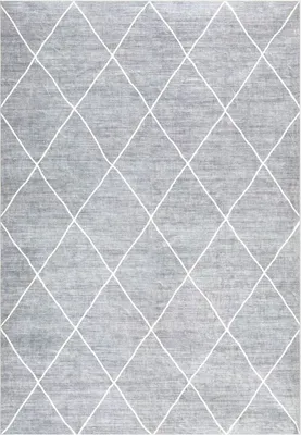 Produktbild von Teppich RHOMB waschbar 160 x 230 Grau, Rautenmuster, weicher Kurzflor, modern, skandinavisch, Mikrofaser, gummierte Unterfläche, schmutz- und wasserabweisend, pflegeleicht