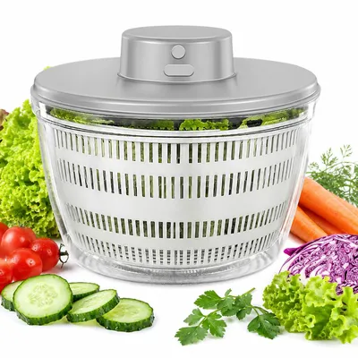 Produktbild von Elektrische Salatschleuder 4L, Salattrockner mit Edelstahl-Innenkorb, Gemüse Schleuder zum Waschen und Trocknen, USB-aufladbar, Küchenhelfer