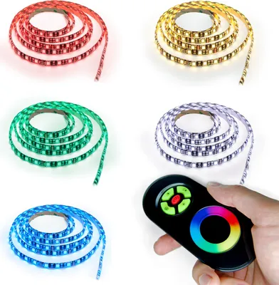 Produktbild von 3m LED RGB Strip Streifen Band Komplett Set mehrfarbig 60 LED pro Meter extra Hell mit Touch Fernbedienung in Schwarz