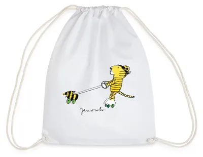 Produktbild von Spreadshirt Janosch Tiger auf Rollschuhen Turnbeutel, One size, Weiß