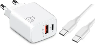 Produktbild von USB C Ladegerät USB-Netzteil Schnellladegerät Handy-Ladegerät Schnellladegerät USB-C + USB-A , Dual-Port Charger, Schnellladen für iPhone, iPad, Samsung, Google Pixel, Tablet & mehr – Typ-C Typ-C 2 Meter