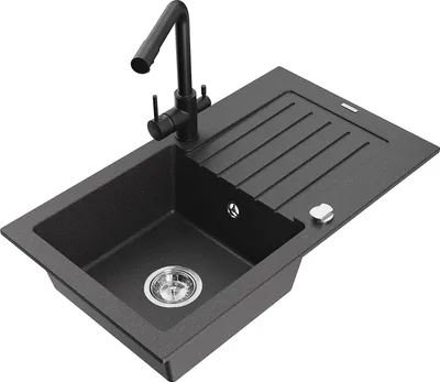Produktbild von Mexen Pablo 1 Becken-Granitspüle mit Abtropffläche und Mischbatterie Duero, Schwarz gesprenkelt - 6510-76-671600-70